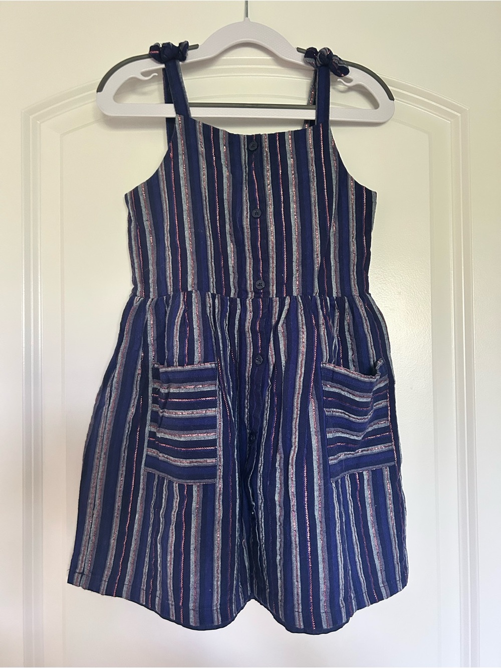 Cat & Jack Navy Blue Striped Tie-Shoulder Sundress